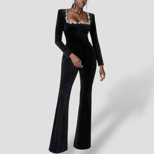 Black Jumpsuit with long sleeves and floral detail