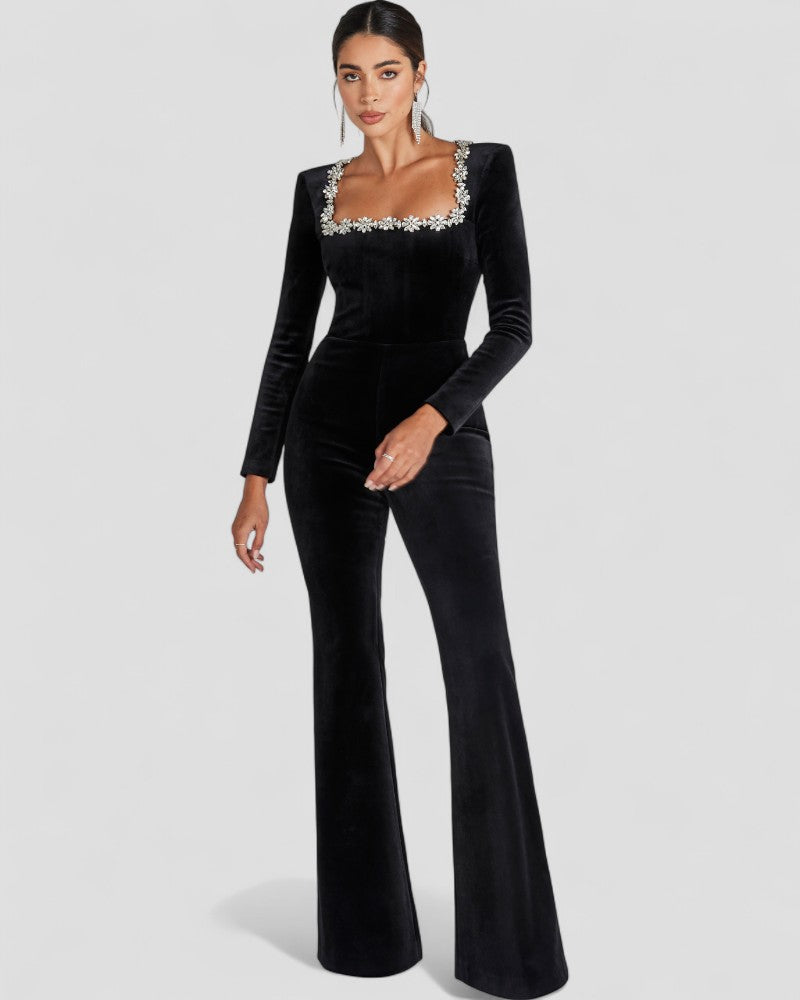 Black Jumpsuit with long sleeves and floral detail
