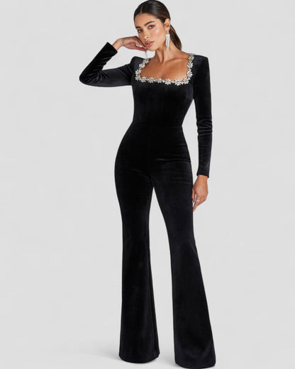 Black Jumpsuit with long sleeves and floral detail