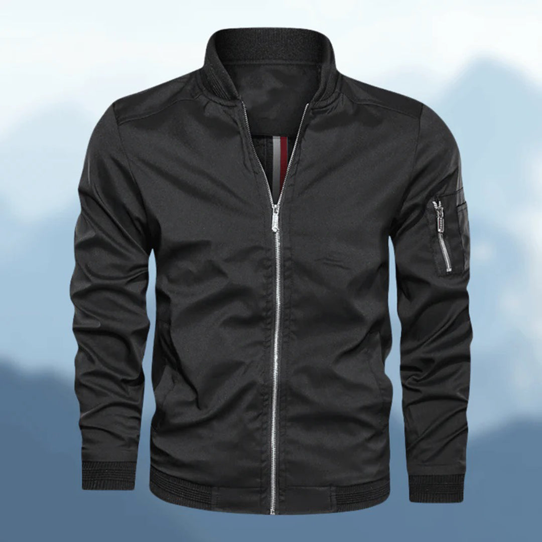 Slim Fit Black Leather Bomber Jacket - VogeLuxe