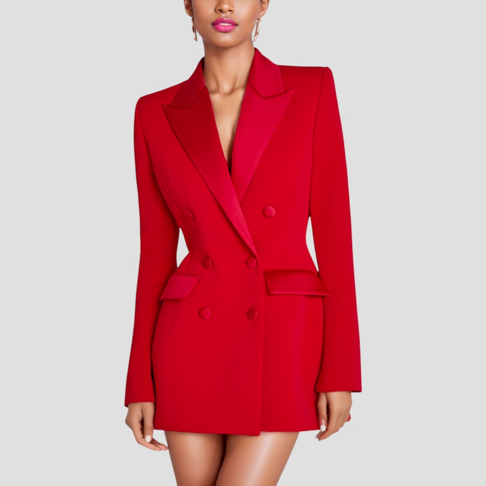 VogeLuxe | Women’s Double Breasted Blazer Dress with Pockets