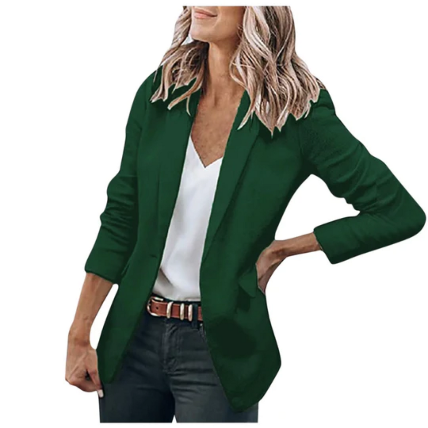 Women's Simple One Button Jacket with Pockets