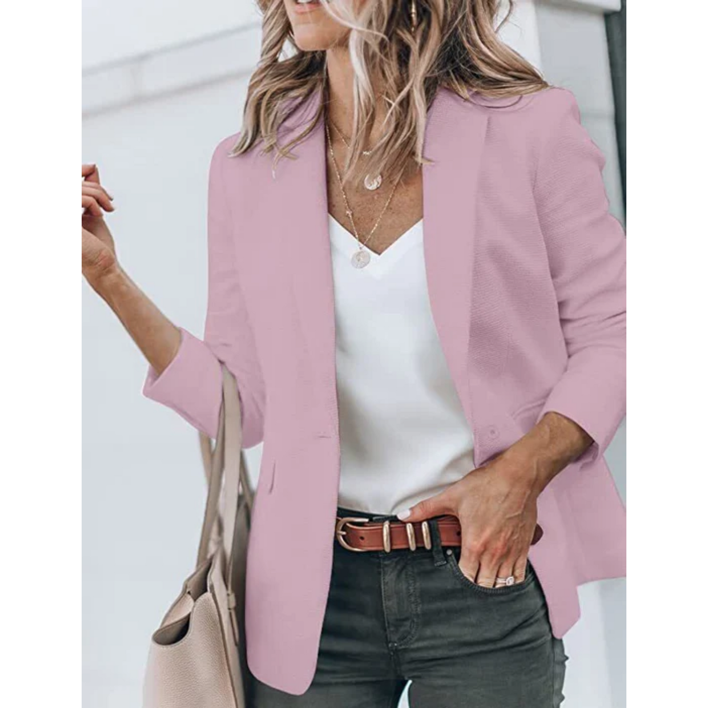 Women's Simple One Button Jacket with Pockets