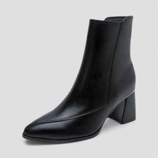 Block Heel Ankle Leather Boots for Women