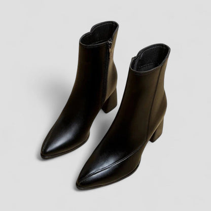 Block Heel Ankle Leather Boots for Women