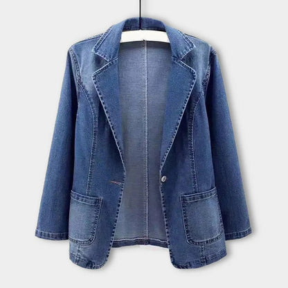 Classic Navy Blue Denim Jacket for Women - VogeLuxe