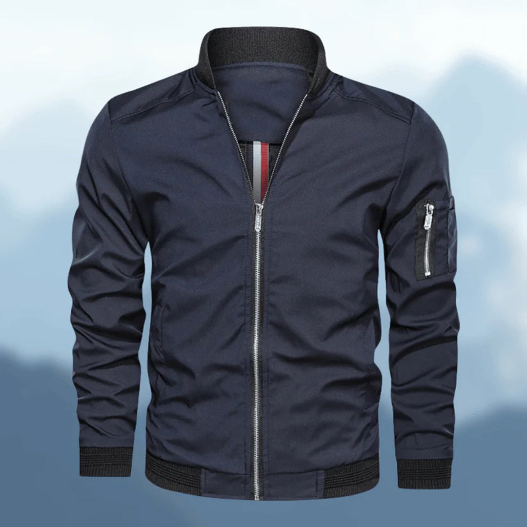 Slim Fit Black Leather Bomber Jacket