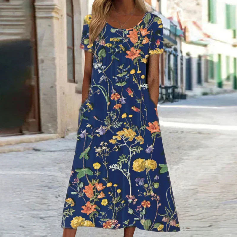 Pretty Floral Knee Length Dress - VogeLuxe