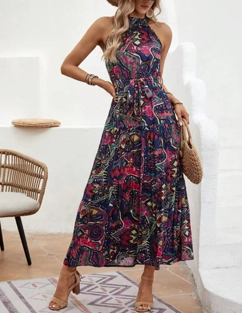 Women's Lightweight Summer Maxi Dress with Halter Neck