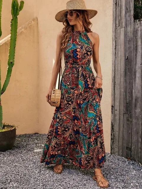 Women's Lightweight Summer Maxi Dress with Halter Neck