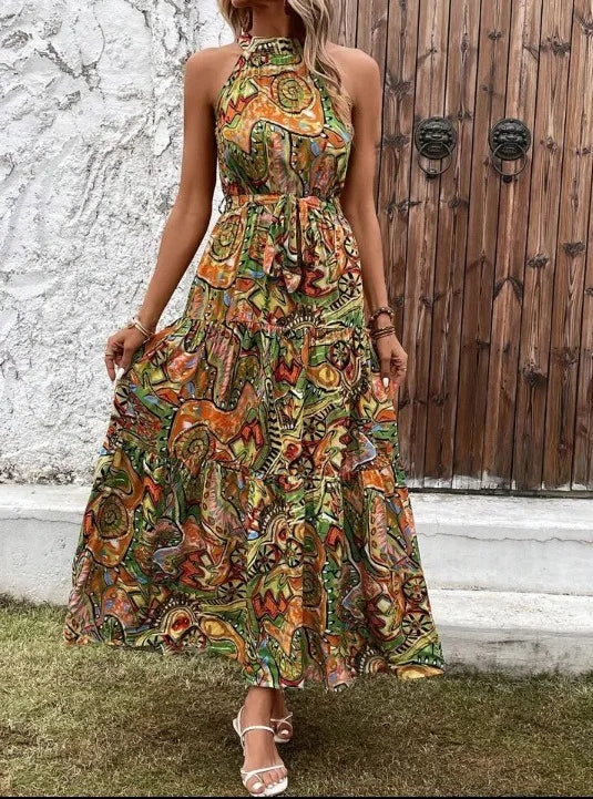 Women's Lightweight Summer Maxi Dress with Halter Neck