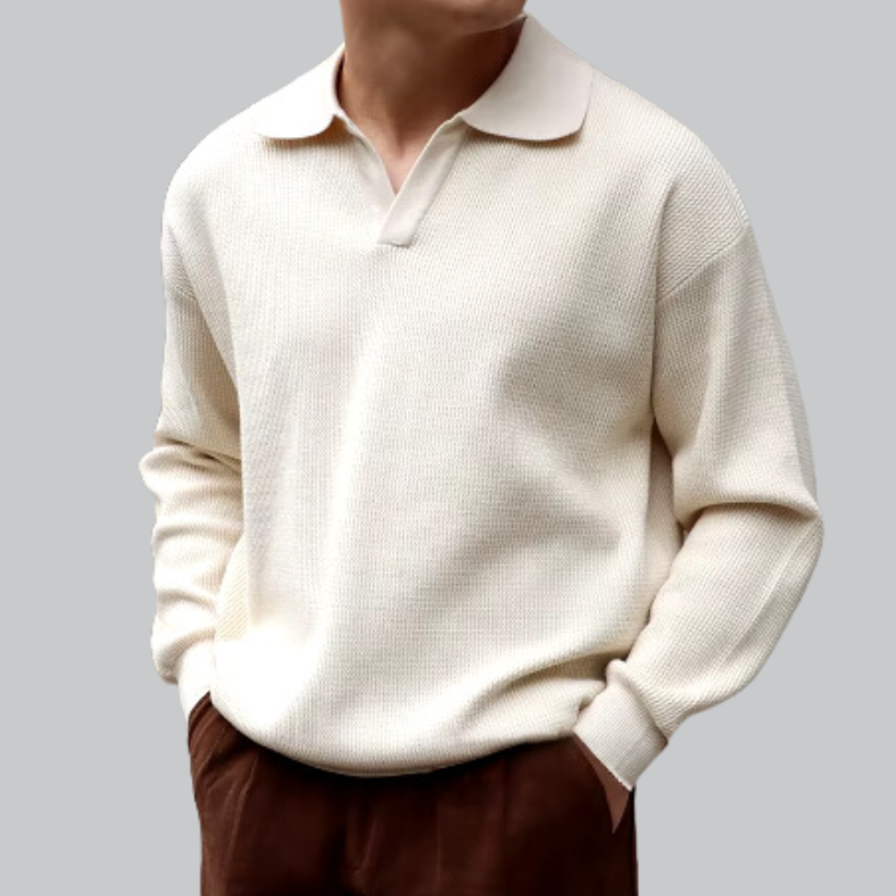 Buttonless long-sleeved polo shirt