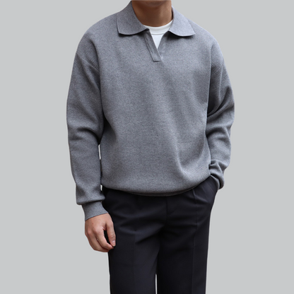 Buttonless long-sleeved polo shirt