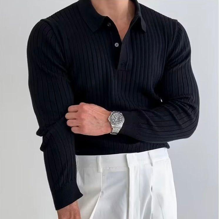 Men's Slim Fit Long Sleeve Polo Shirt - VogeLuxe