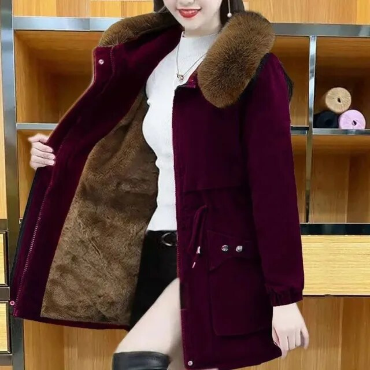 Warm Waterproof Women's Parka with Faux Fur Coat