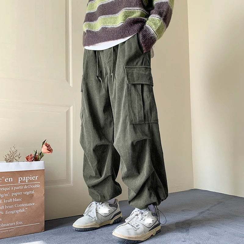 Relaxed Fit Corduroy Cargo Pants for Men - BritishElegance