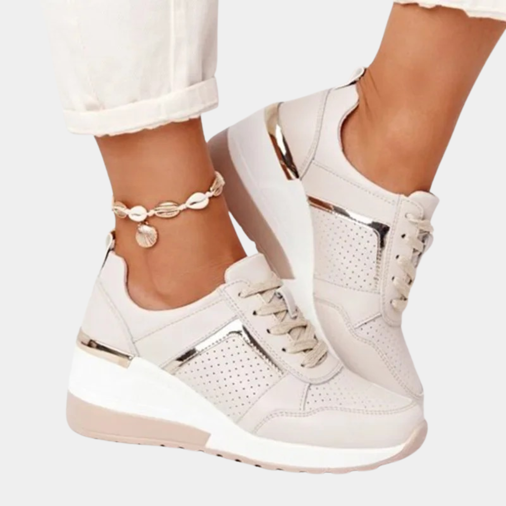 VogeLuxe | Women’s Metallic Accent Wedge Platform Sneakers