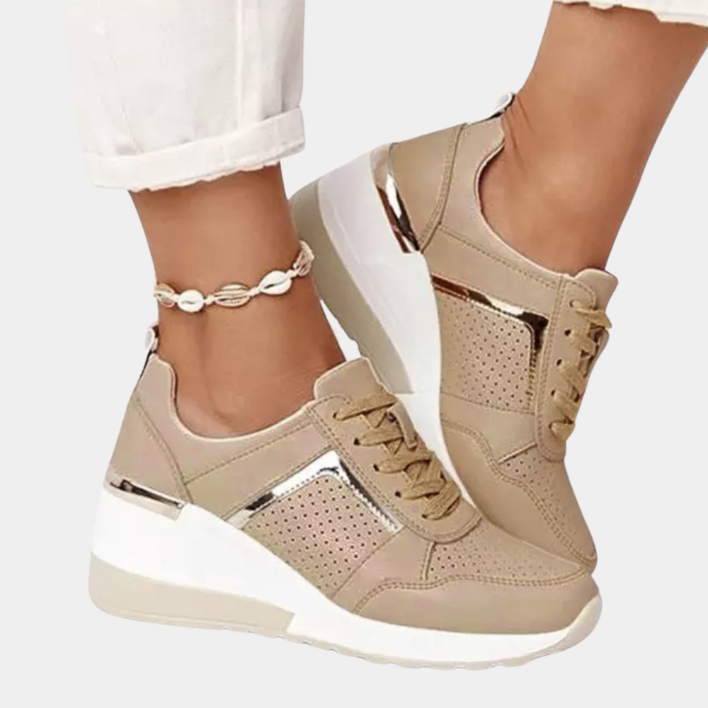 VogeLuxe | Women’s Metallic Accent Wedge Platform Sneakers