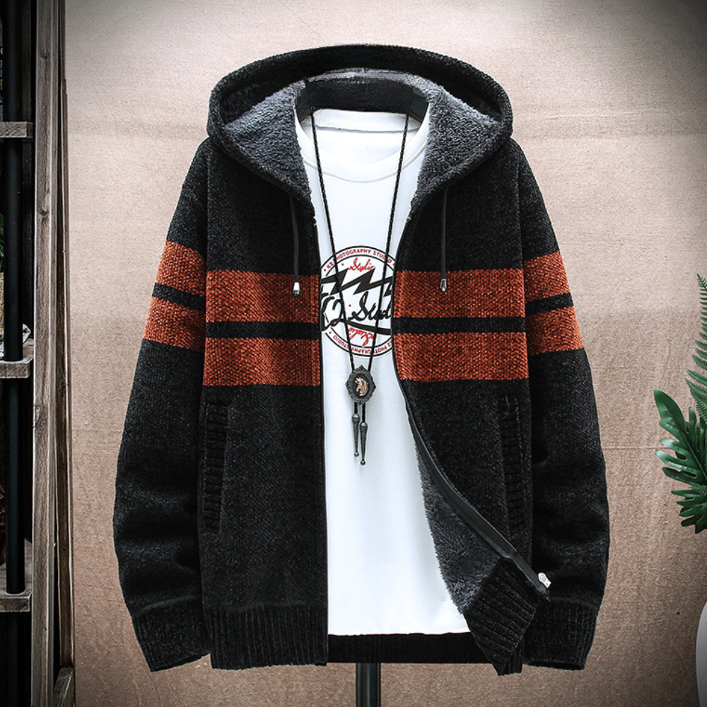 Warm Mens Hooded Fleece Jacket with Adjustable Hood