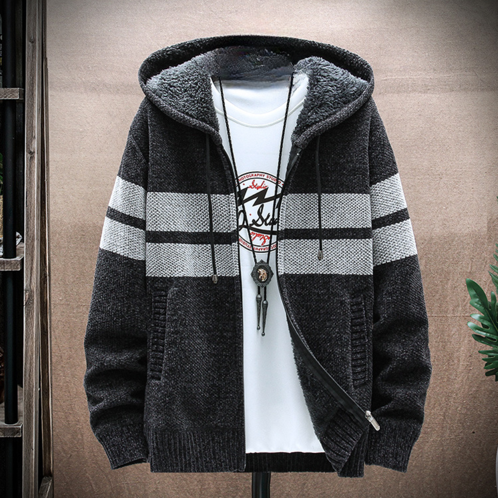 Warm Mens Hooded Fleece Jacket with Adjustable Hood