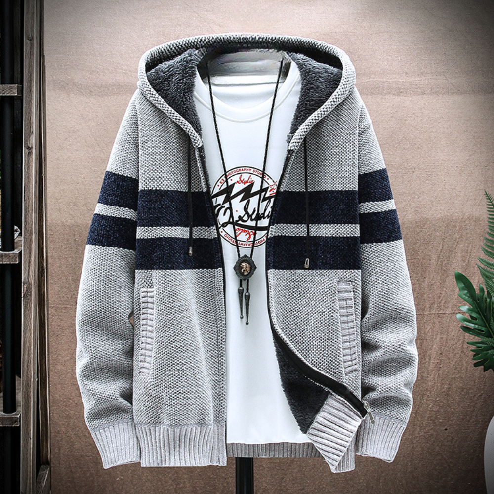 Warm Mens Hooded Fleece Jacket with Adjustable Hood