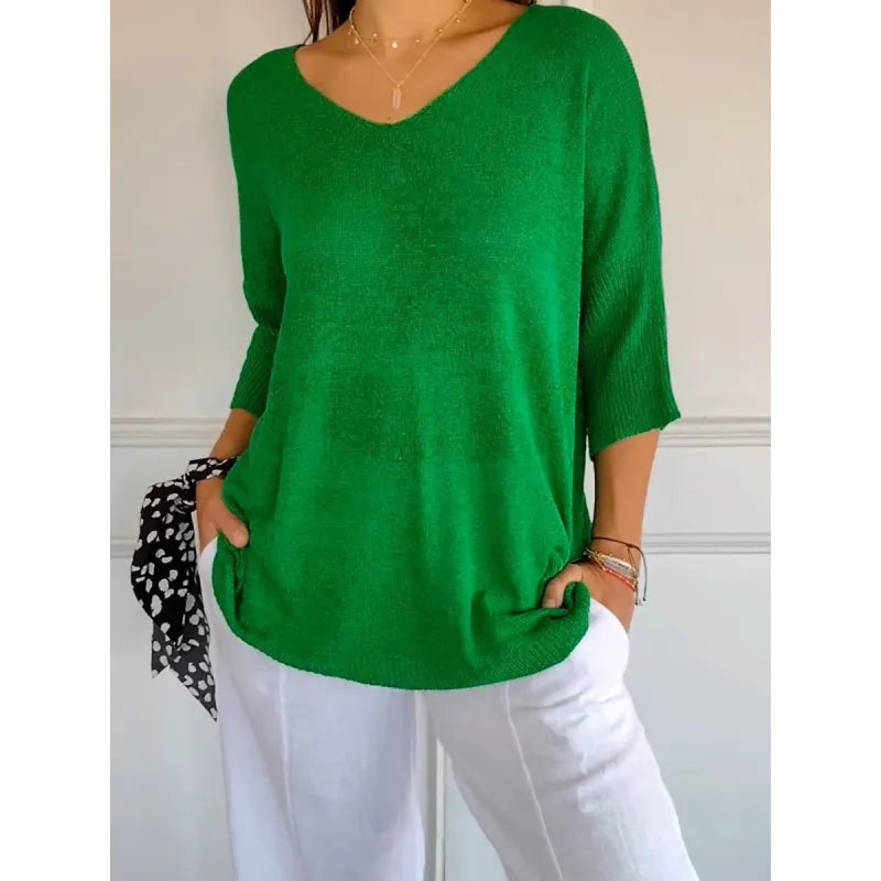 Relaxed Fit Women's V Neck Sweater Top