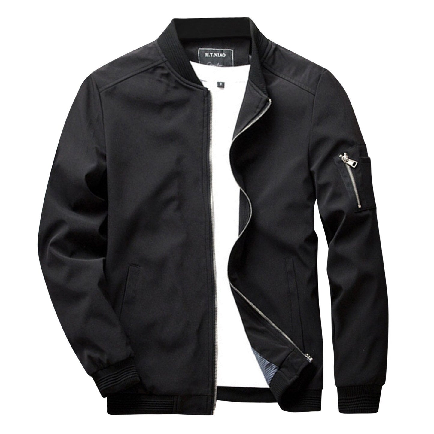 Men's Zip Up Bomber Jacket - Fleece Lined & Pocket Detail