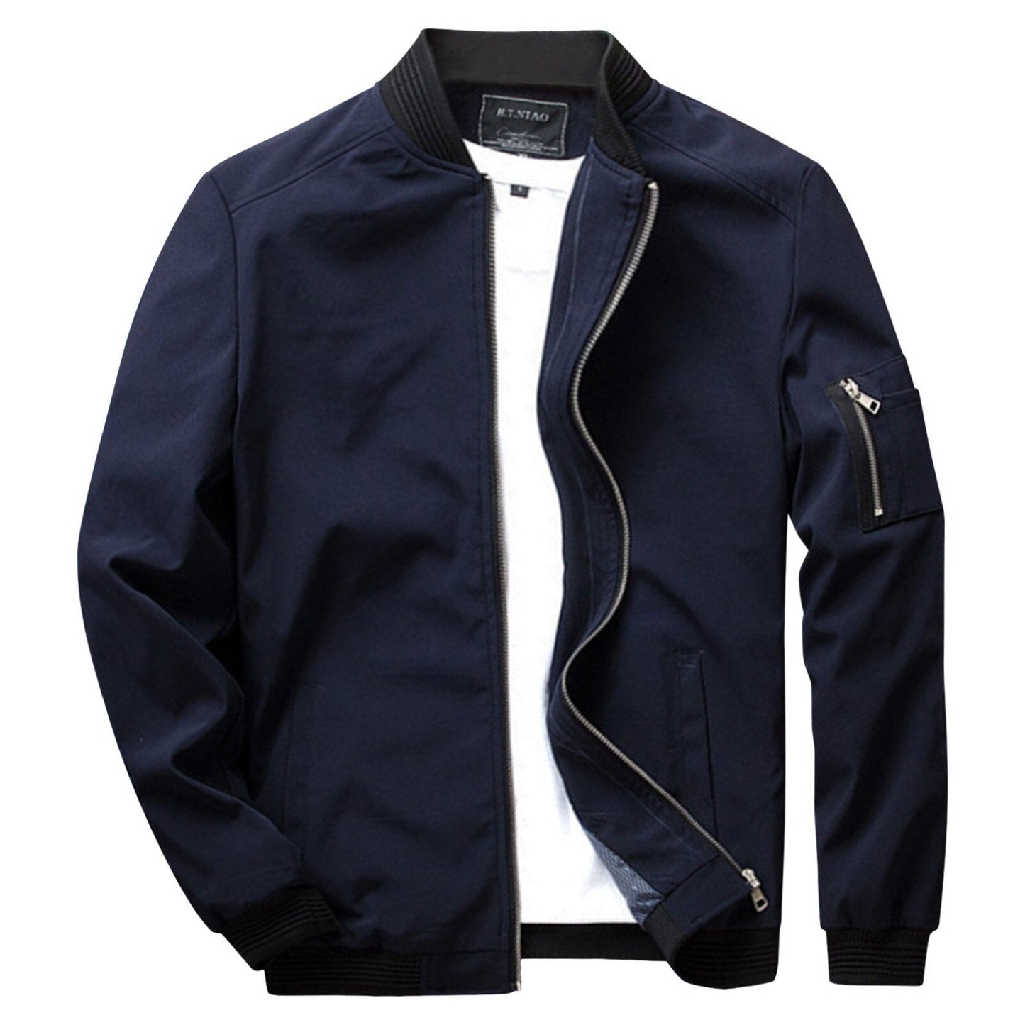 Men's Zip Up Bomber Jacket - Fleece Lined & Pocket Detail