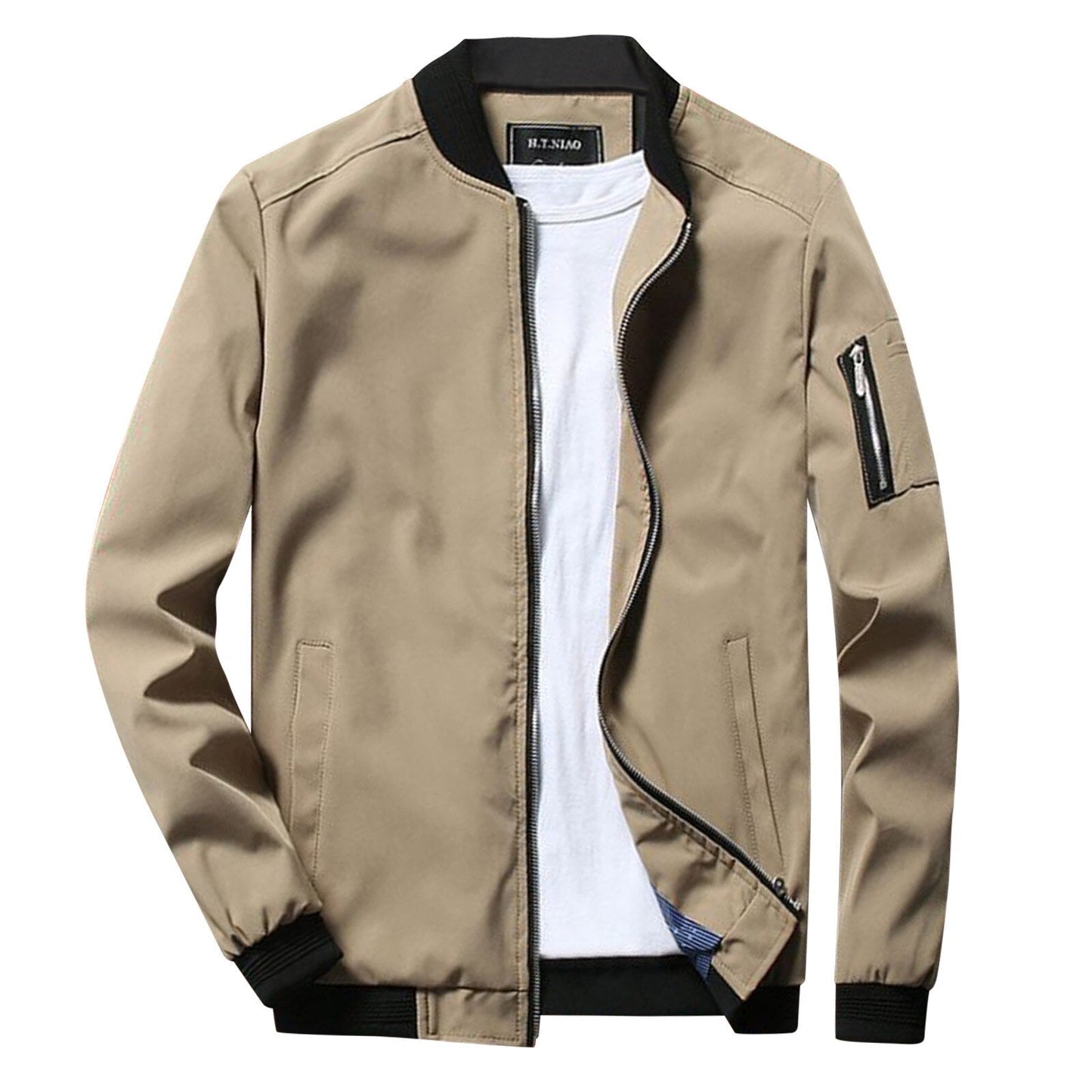 Men's Zip Up Bomber Jacket - Fleece Lined & Pocket Detail