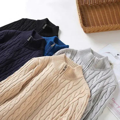 VogeLuxe | Men’s Timeless Quarter Zip Cable Knit Sweater