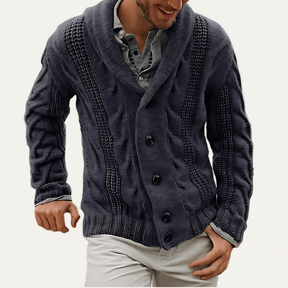 VogeLuxe | Men’s Thick Cable Knit Shawl Collar Cardigan