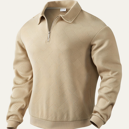 VogeLuxe | Men’s Textured Collared Quarter Zip Polo Sweater