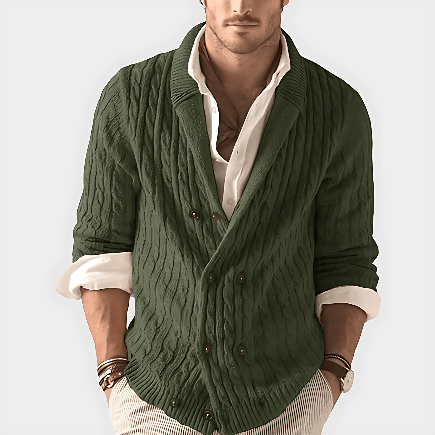 VogeLuxe | Men's Chunky Knit Cardigan with Shawl Collar and Buttoned Front