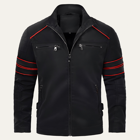 VogeLuxe | Men’s Stripe Accent Biker Zip Jacket