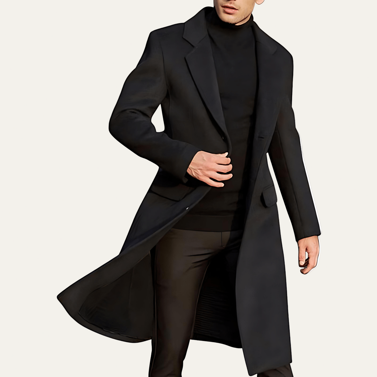 Men’s Single Button Overcoat – Classic Long Coat – VogeLuxe