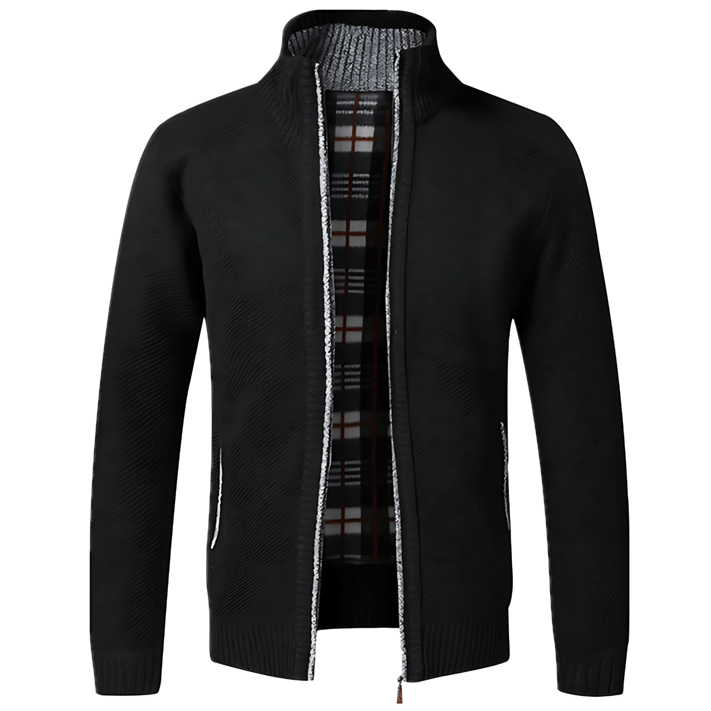 VogeLuxe | Men’s Textured Full Zip High Neck Knit Jacket