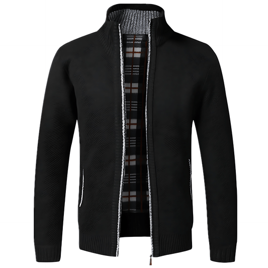 VogeLuxe | Men’s Textured Full Zip High Neck Knit Jacket