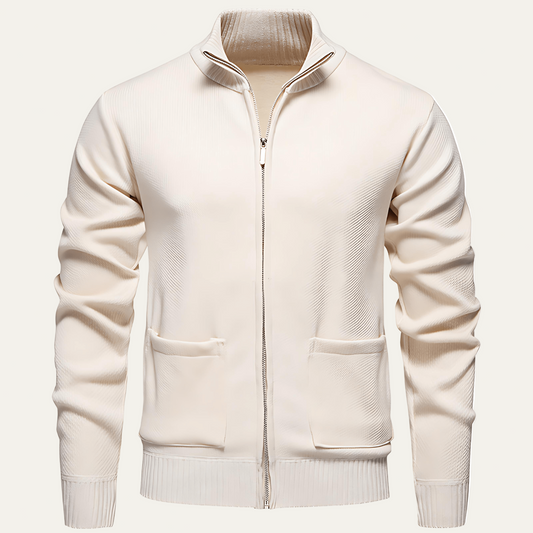 VogeLuxe | Men’s Textured Diagonal Knit Zip Cardigan