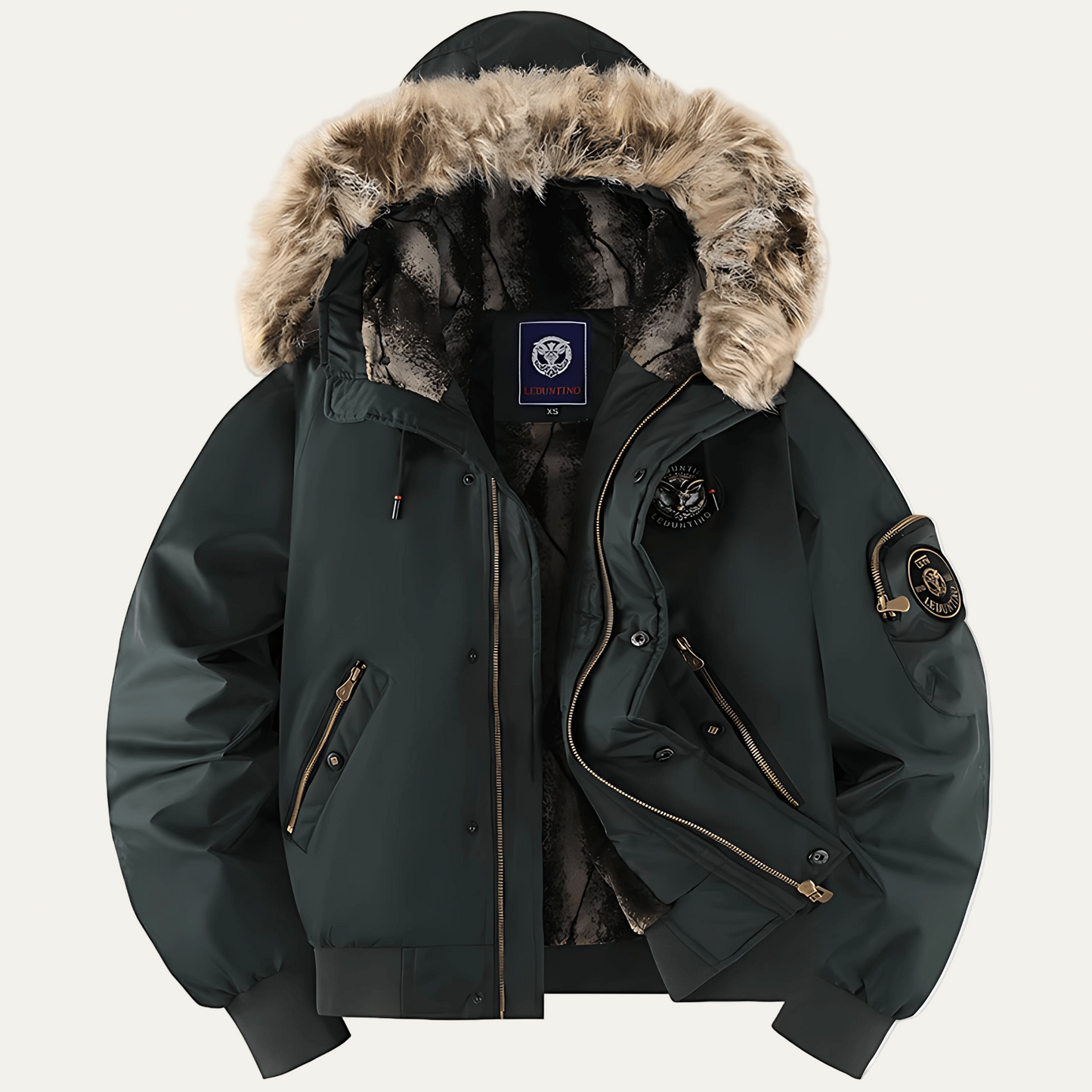 VogeLuxe | Men’s Water Resistant Flight Jacket with Detachable Fur Hood