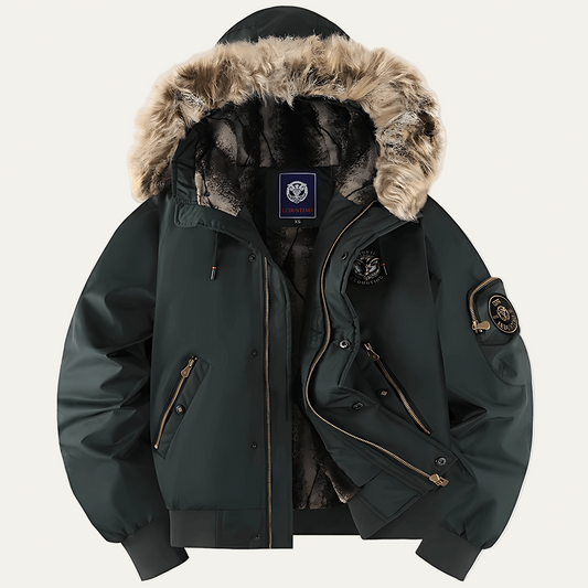 VogeLuxe | Men’s Water Resistant Flight Jacket with Detachable Fur Hood