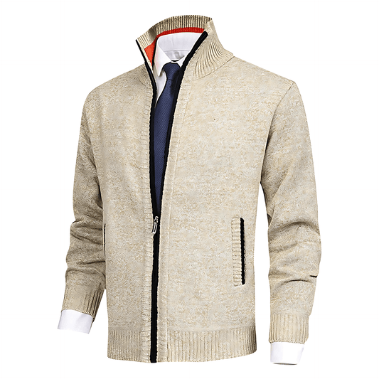 VogeLuxe | Men’s Textured Full Zip Stand Collar Cardigan