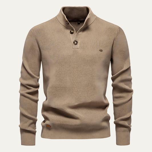 VogeLuxe | Men’s Textured Henley Knit Sweater