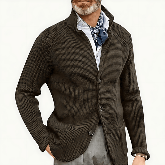 VogeLuxe | Men’s Textured Knit Stand Collar Blazer Cardigan