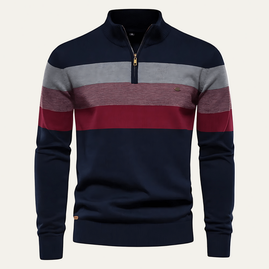 VogeLuxe | Men’s Stand Collar Striped Knit Sweater