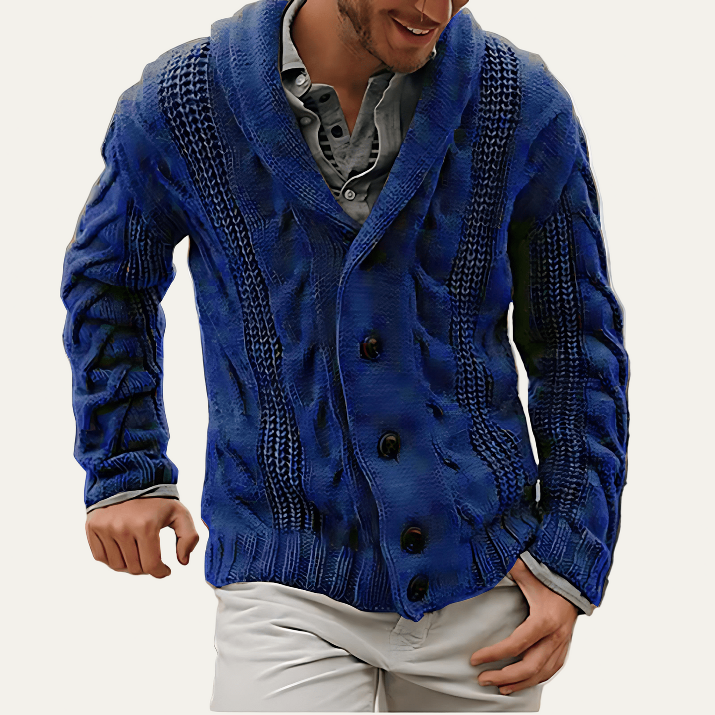 VogeLuxe | Men’s Thick Cable Knit Shawl Cardigan