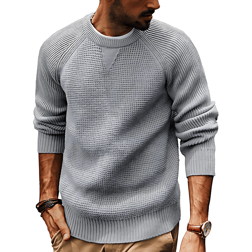 VogeLuxe | Men’s Waffle Knit Raglan Pullover Sweater