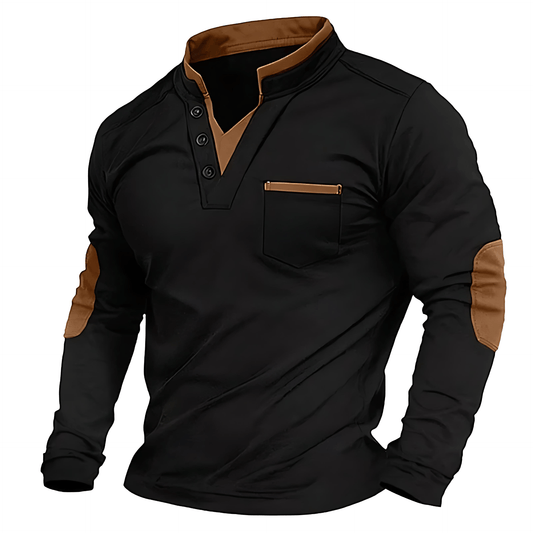 VogeLuxe | Men’s Stand Collar V Neck Shirt With Pocket
