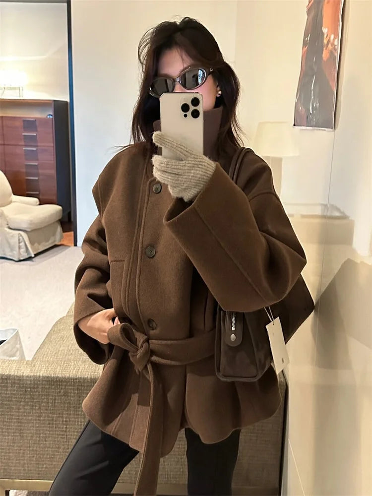 Ladies Warm Belted Winter Short Coat