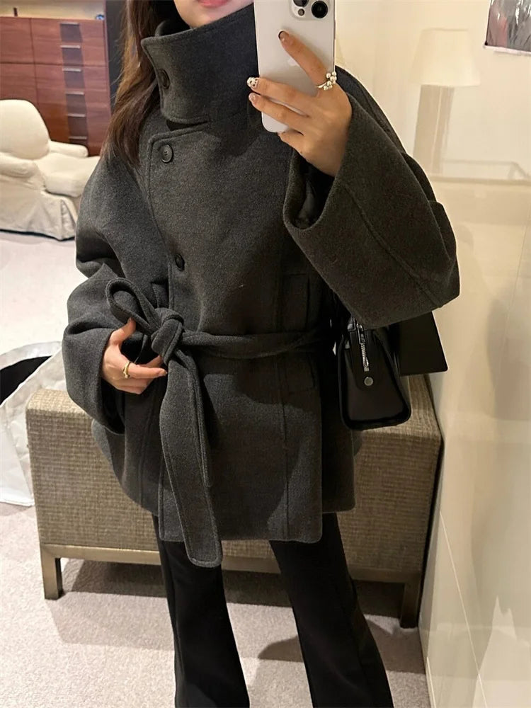 Ladies Warm Belted Winter Short Coat - VogeLuxe