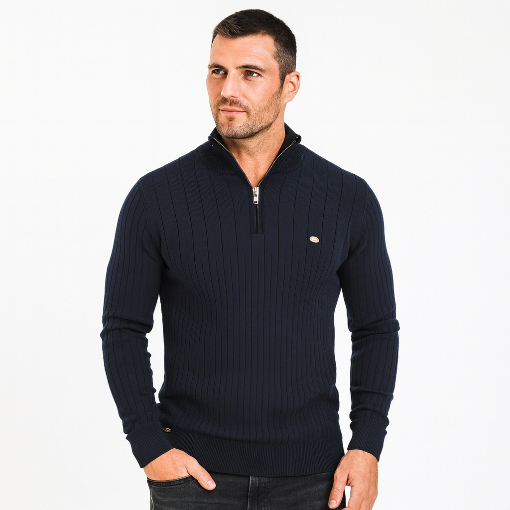 VogeLuxe | Men’s Ribbed Stand Collar Zip Sweater